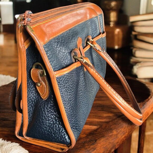 Vintage DOONEY & BOURKE 80's Pebbled Navy Brown Leather Satchel Crossbody - Picture 6 of 15
